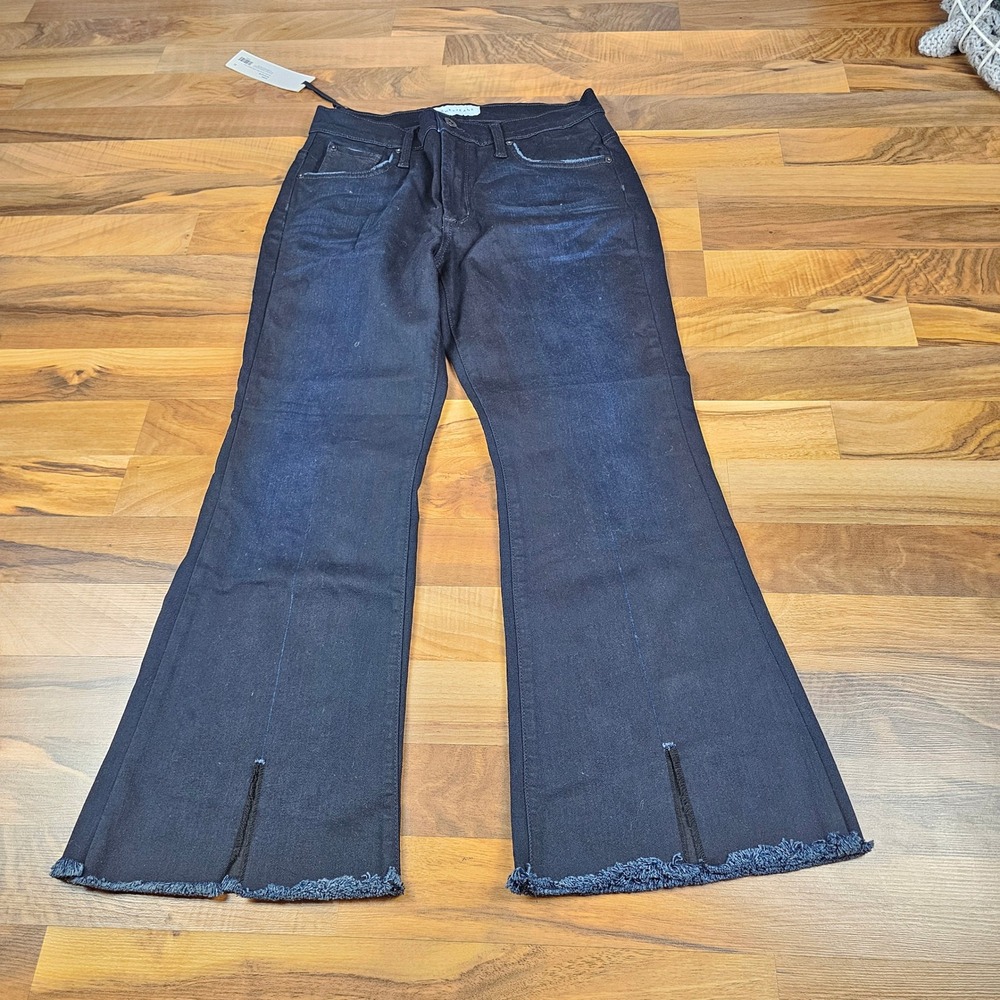 James Jeans Kalista High Rise Flare Jeans Raw Hem Dark Wash Stretch Size 31